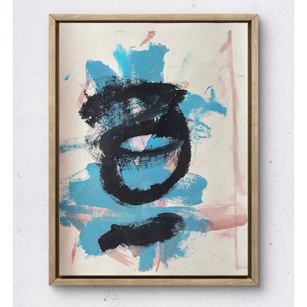 Oman Hosea Original Minimalist Abstract Painting 11x14 Blue Black Fine Art